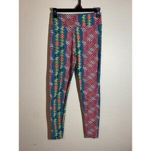 LuLaRoe Leggings One Size OS Geometric Print Butter Soft Teal Orange Casual Yoga